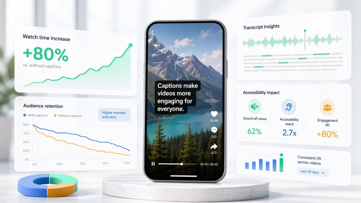 Captioned video analytics dashboard with engagement panels.